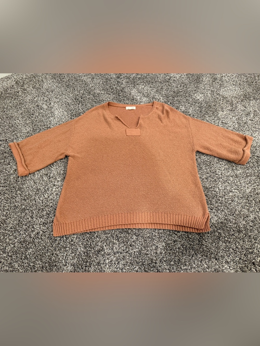 Promesa V-Neck Knit Sweater in Rust Brown